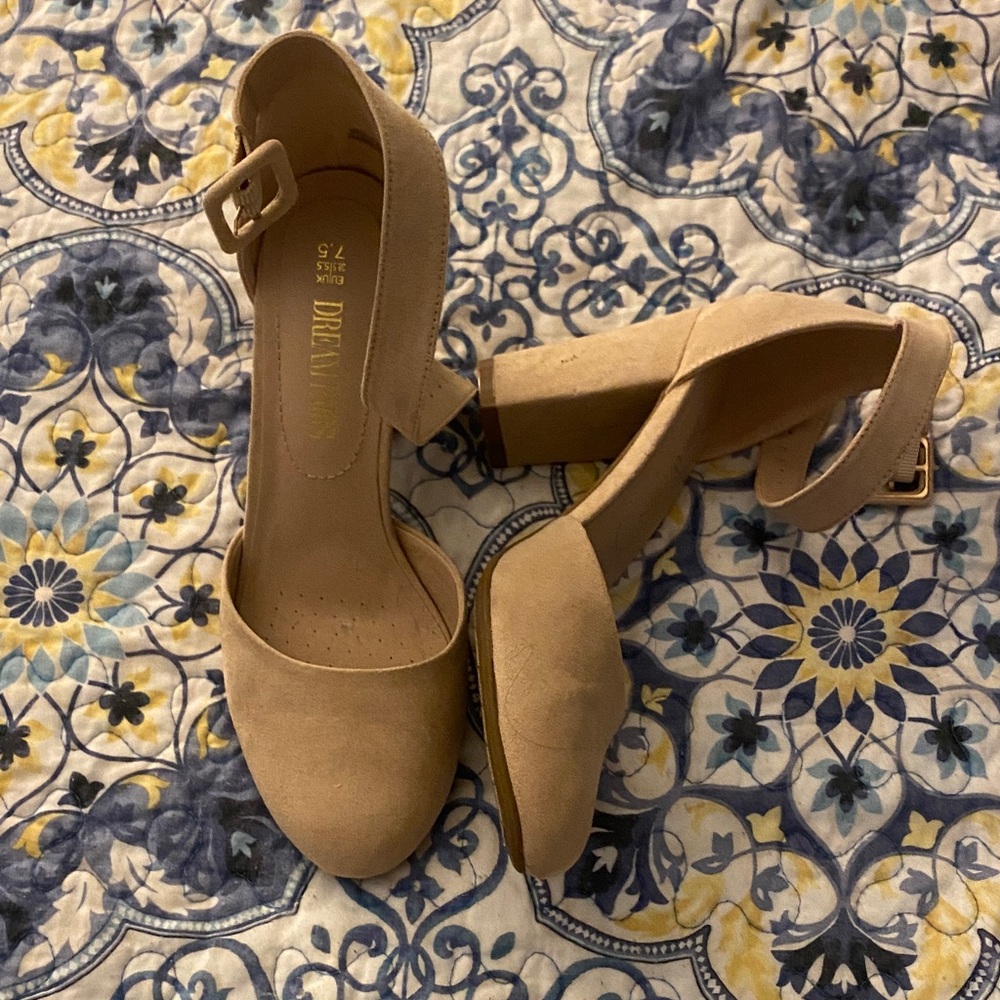 Dream Pairs Tan Ankle Strap Heels
